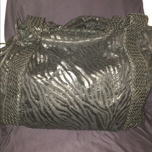 Leopard print black hand bag